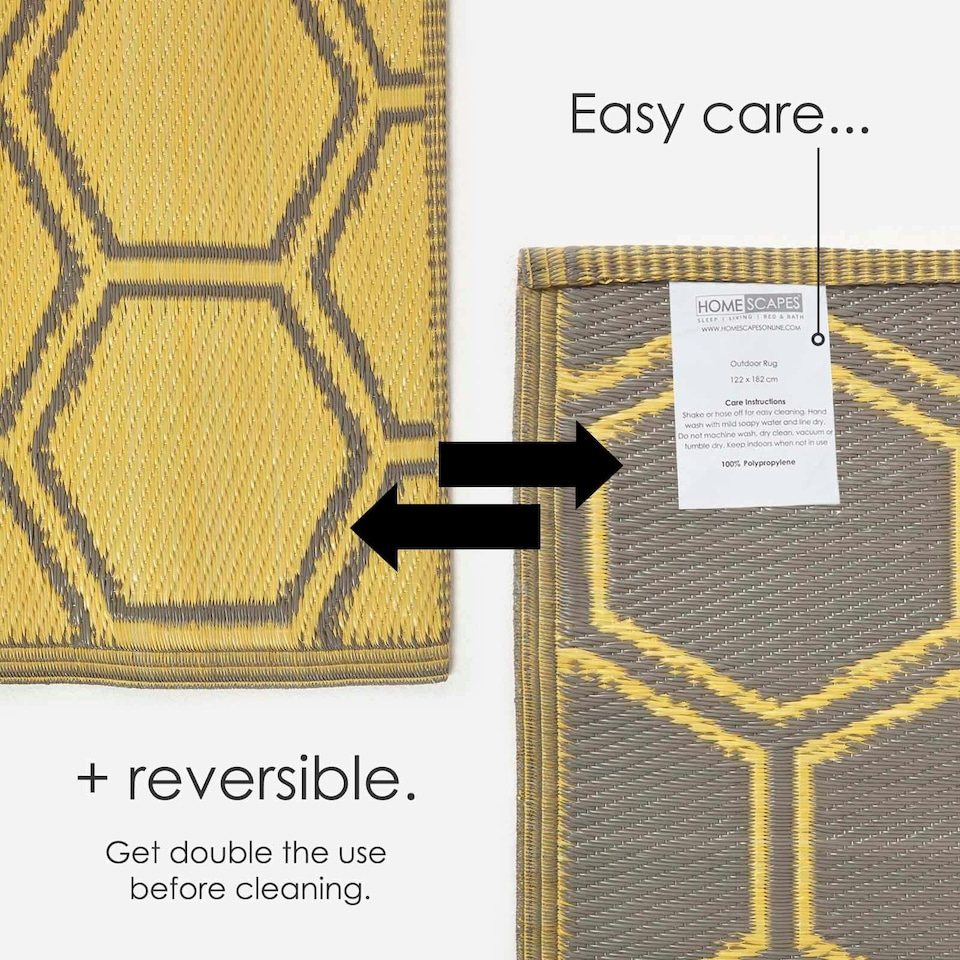 image 1 of Homescapes Outdoor Rug Luxury Waterproof Reversible, For Garden, Honeycomb | Yellow | Yellow