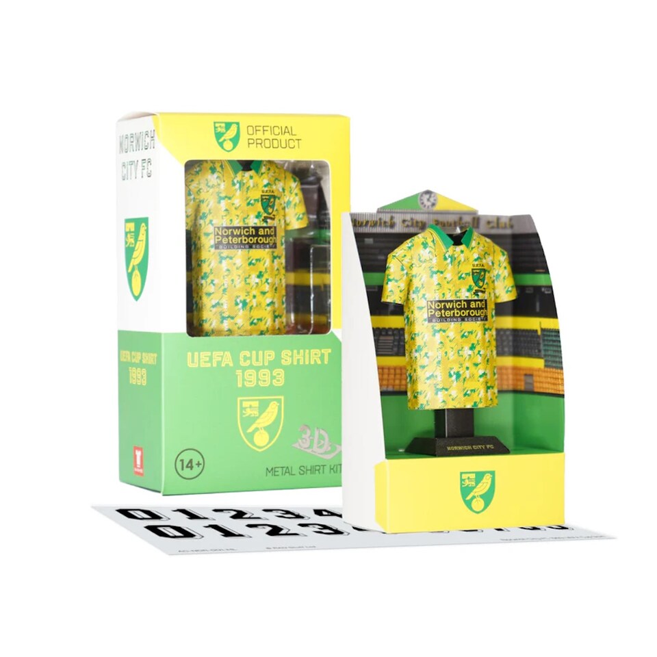 image 1 of RadStuff Metal Alloy Football Shirt - Norwich City UEFA Cup 1993