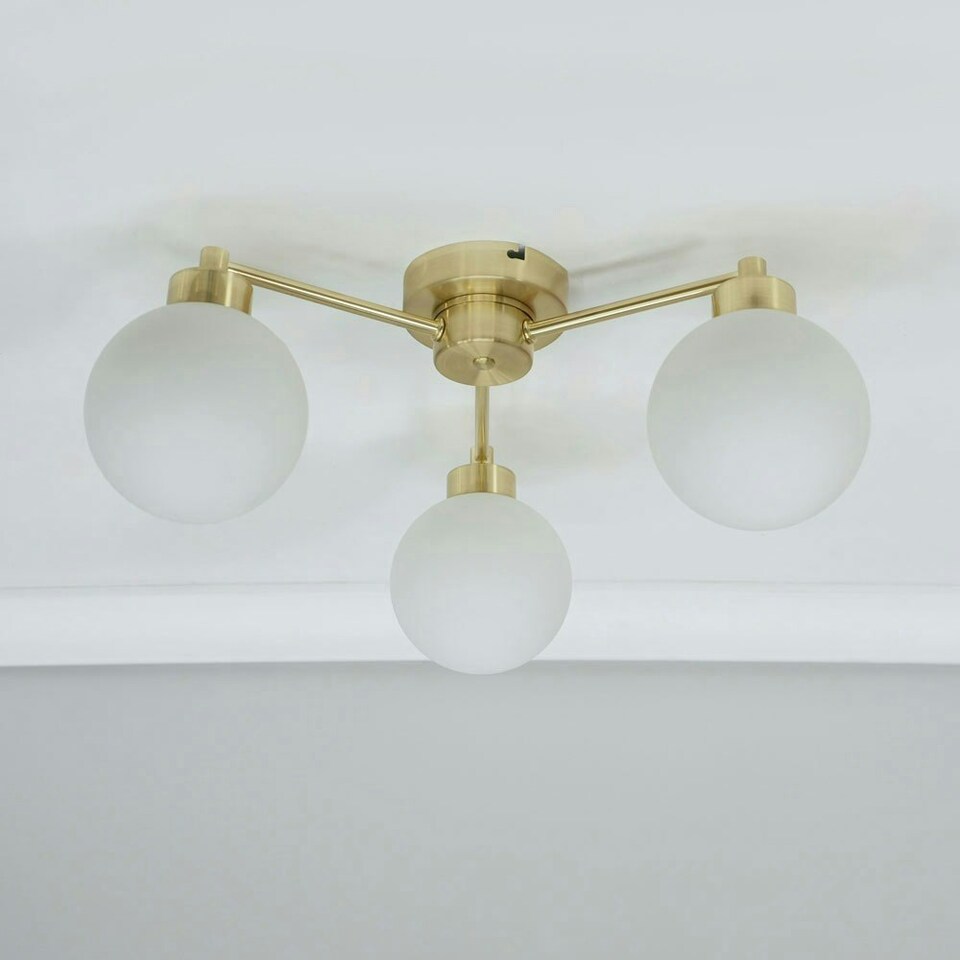 image 1 of ValueLights Jonah Brushed Gold 3 Arm Globe Ball Shade Flush Ceiling Light