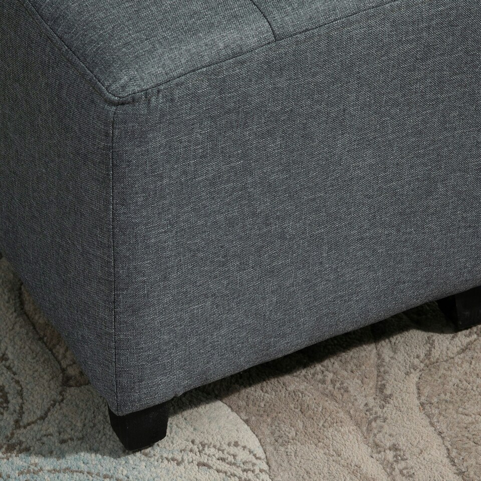 image 1 of HOMCOM Linen-Look Square Ottoman Footstool Button Tufts Wood Frame Padding Grey