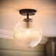 image 3 of ValueLights Kempton Black Flush Ceiling Light Ribbed Globe Shade and Bulb