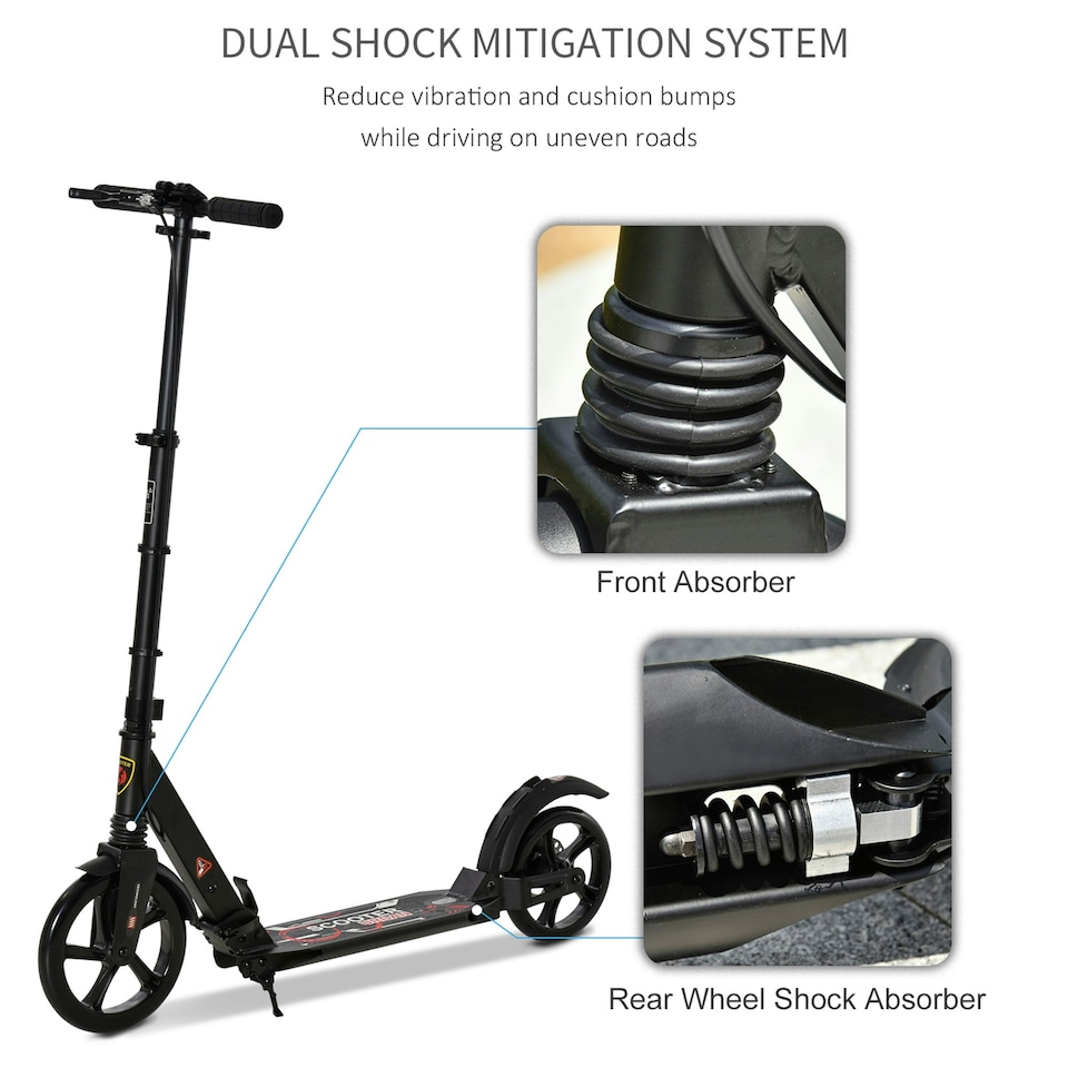 image 1 of HOMCOM Teens Adult Kick Scooter Fold Adjust 14+ w/ Rear Dual Brake System Black