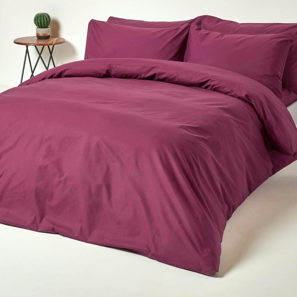 image 1 of Homescapes Plum Egyptian Cotton Flat Sheet 200 TC, King | Purple | King