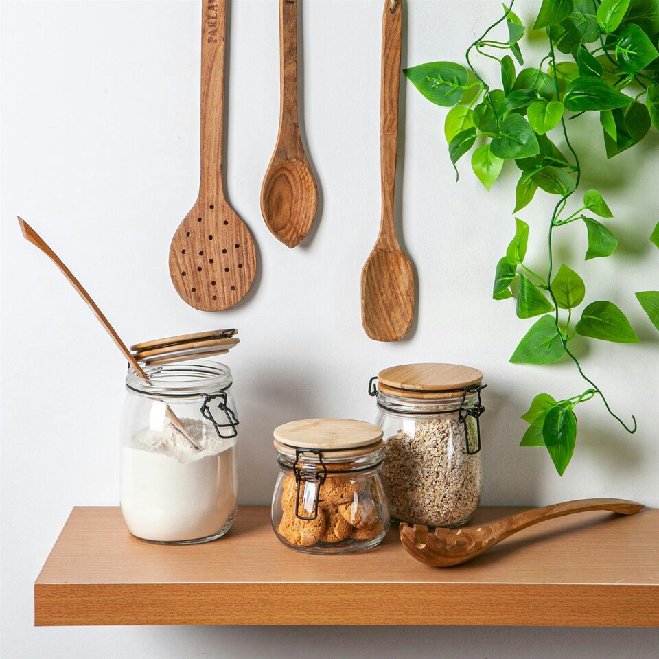 image 1 of Argon Tableware Wooden Clip Lid Storage Jars - 500ml - White Seal - Pack of 3