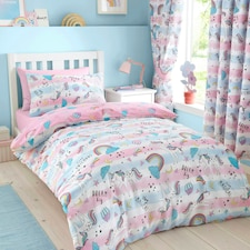Portfolio Home Girls Kids Dreamy Unicorns Rainbows Soft Easy Care Bed Linen Bedding Duvet Cover Quilt Set With Pillow Case Multi | Single