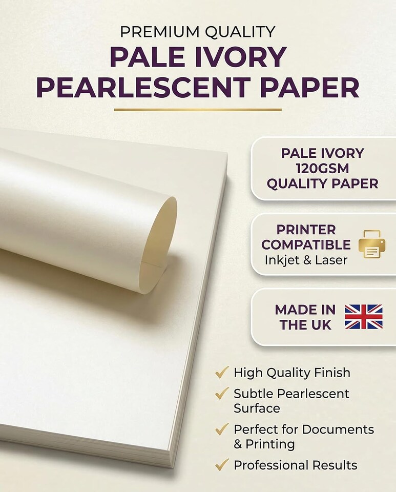 image 1 of Pack of 10 Pale Ivory Quarzo Paper - 120gsm Ivory