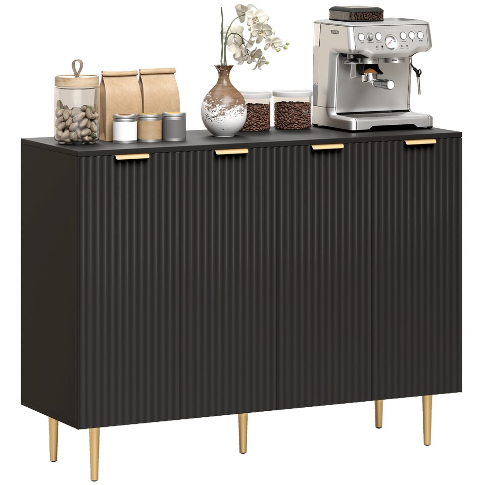image 1 of HOMCOM Sideboard Buffet Cabinet with Adjustable Shelves, Black | Gold | Black with gold handles and legs