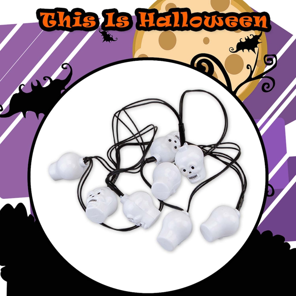 image 1 of PMS Halloween Skull LED Lights Set of 8, White - Party & Trick-or-Treat Decoration