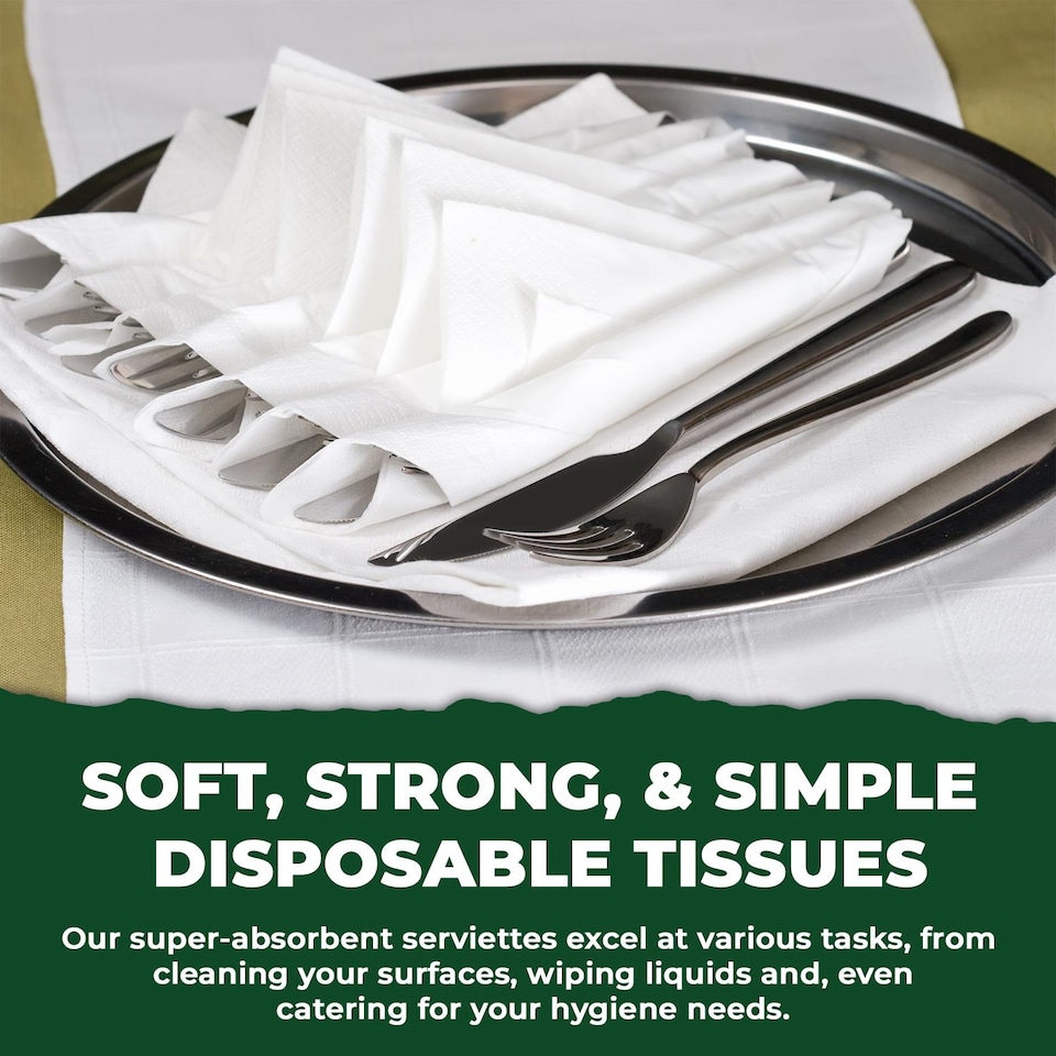 image 1 of ECONX White 2 Ply 4 Fold Paper Napkins Tissue Serviettes for Birthdays Weddings Parties Pack of 500