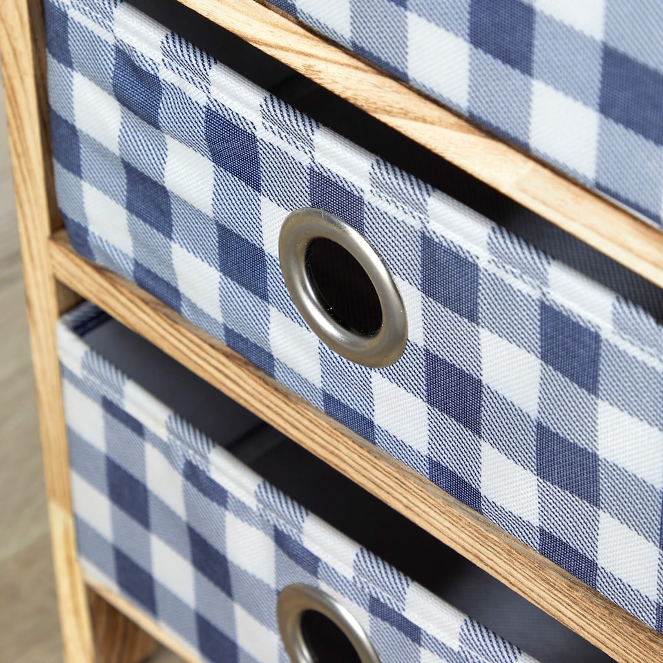 image 1 of Wooden Chest Of Storage Drawers Plaid Fabric Bedroom Organiser Coastal Style | Brown
