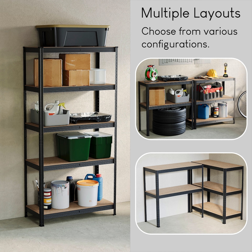 image 1 of Home Vida 5 Tier Large Heavy Duty Garage Shelves Adjustable Steel Shelving Storage Units - Black - Holds Upto 875kg Per Bay - 3 Bays
