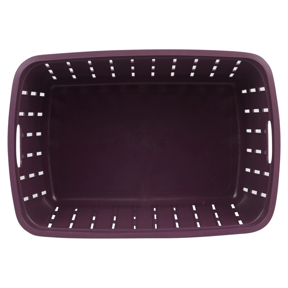 image 1 of 20L Plastic Bamboo Look Basket Laundry Clothes Storage Sorter Hamper with Handles | Purple | Purple