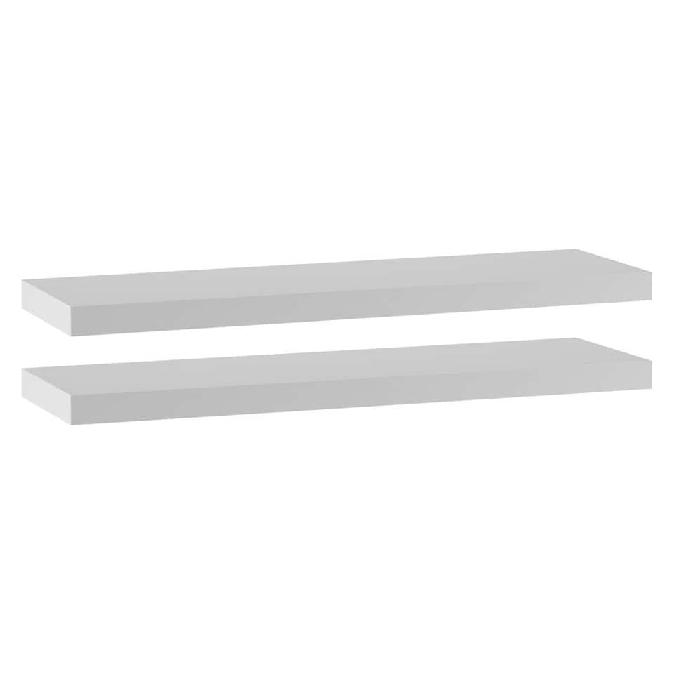 image 1 of Floating Wooden Wall Shelves - 80x23.5cm | White | White & Set of 2 | 2