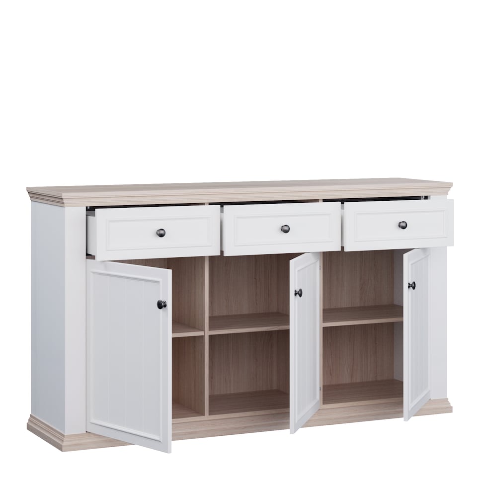 image 1 of Pontypool 3 Drawer & 3 Door Sideboard in White and Riva Oak