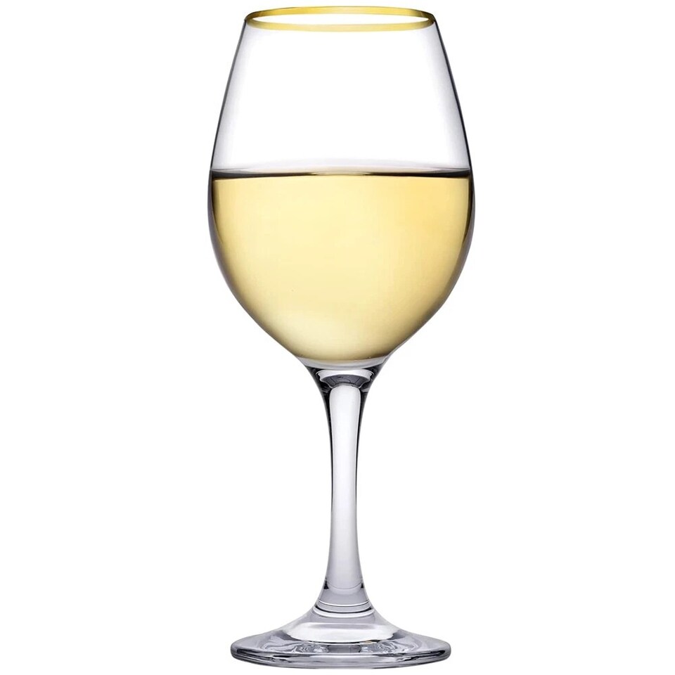 image 1 of Amber Gold Rimmed Wine Glass Drinking Glasses Sets Gift 460/365/295ml | Clear | Clear | Set of 6 365ml