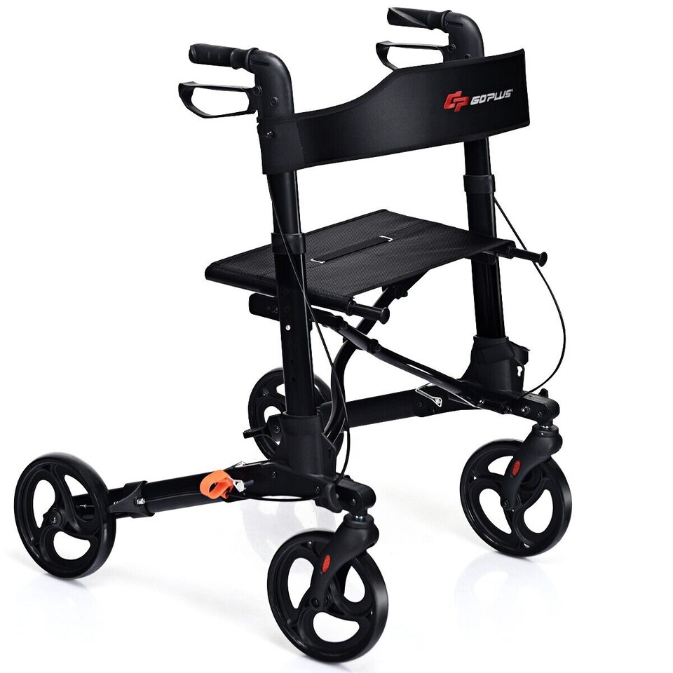 image 1 of COSTWAY Folding Rollator Walker Aluminium Mobility Aid Black | Black