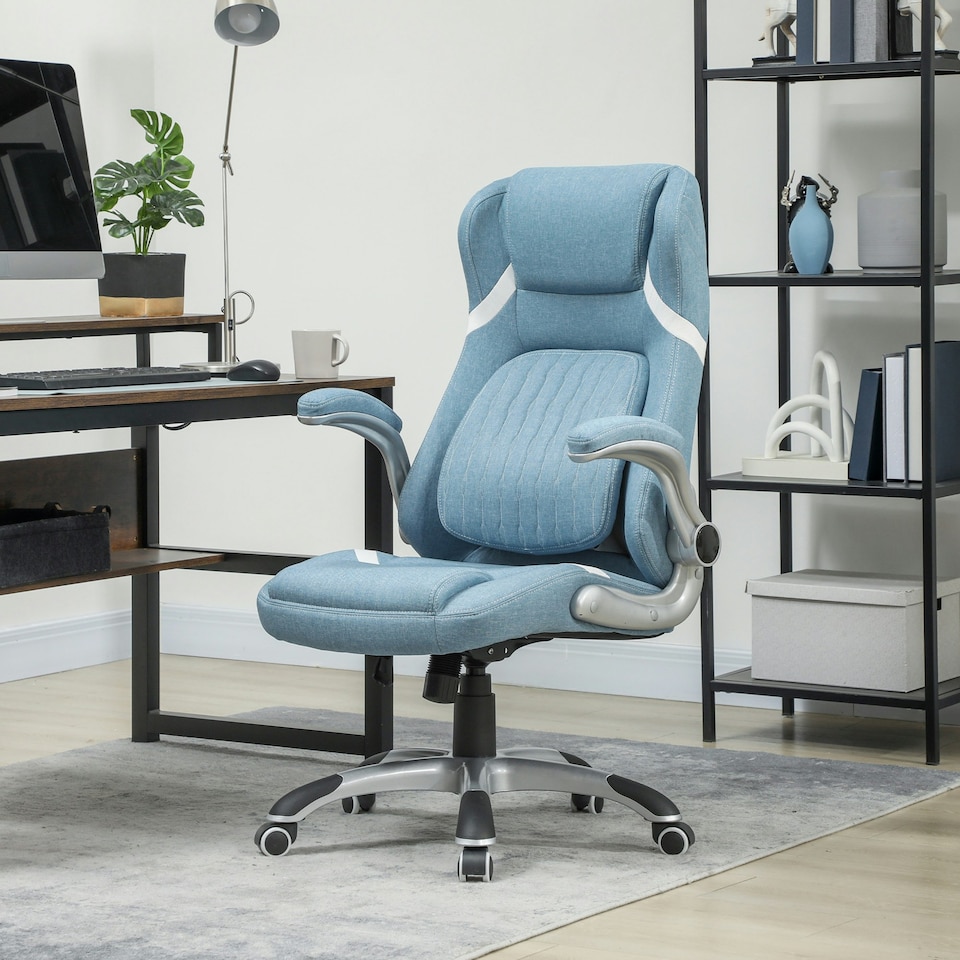 image 1 of Vinsetto Fabric Office Desk Chair w/ Adjustable Height Tilt Function Blue Blue | White accents
