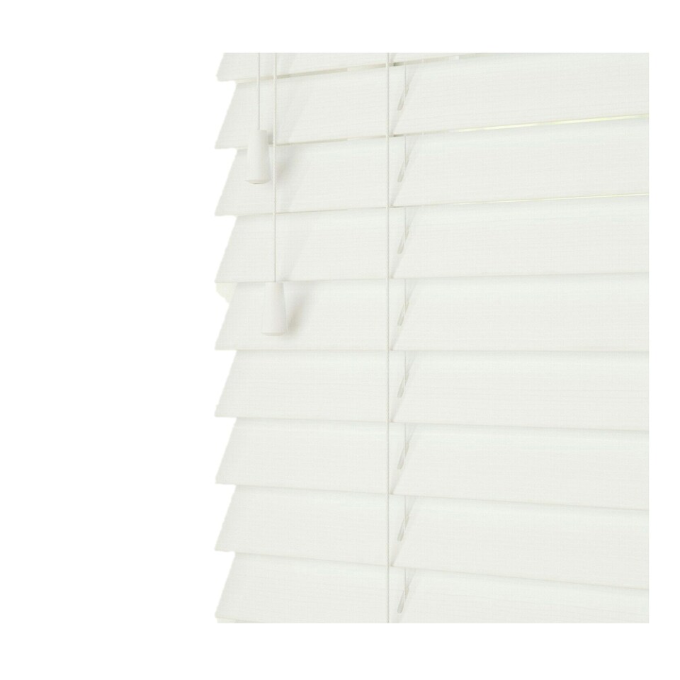 image 1 of 70cm Ultra White Faux Wood Venetian Blinds with String (120cm Drop) | White | White