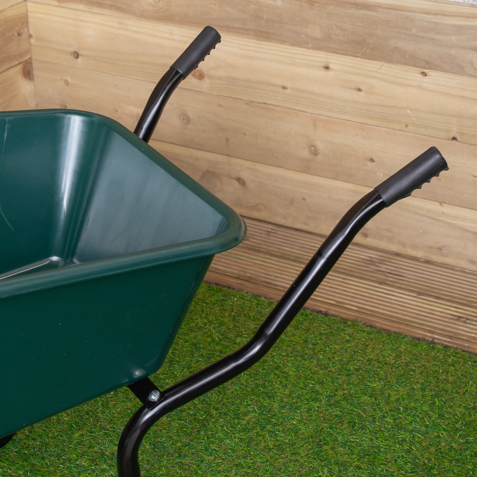 image 1 of 110 Litre 150kg Capacity Heavy Duty Outdoor Pneumatic Plastic Garden Wheelbarrow in Green