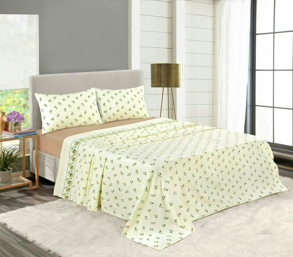 image 1 of Rosebud Flannelette Natural Double Sheet Set