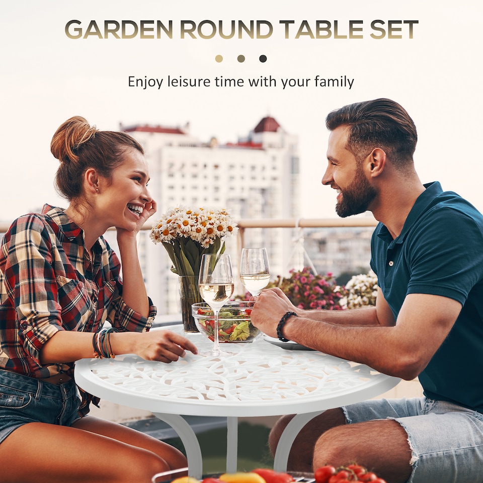 image 1 of Outsunny Aluminium Bistro Set Garden Coffee Table Chair Outdoor Dining Set White