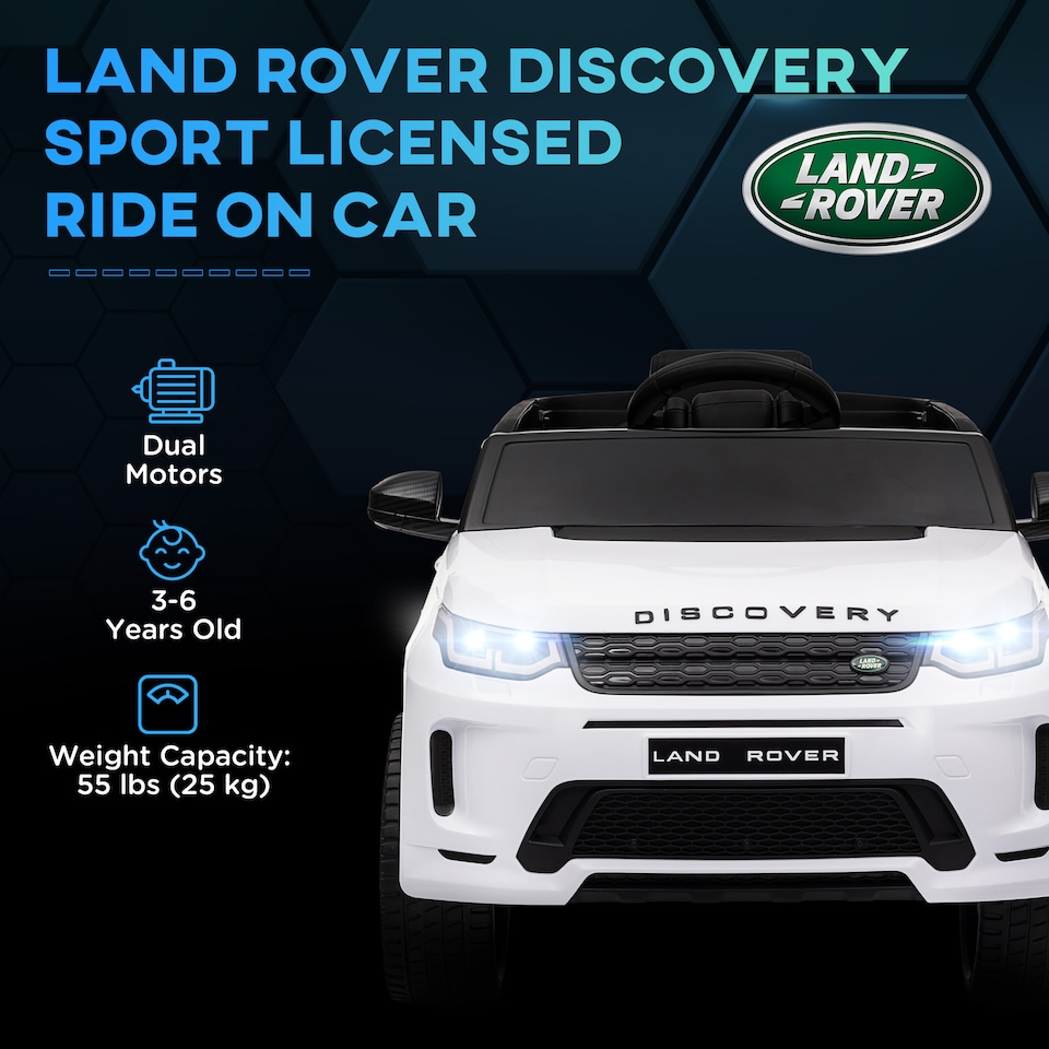 image 1 of AIYAPLAY Land Rover Discovery Sport Licensed Kids Electric Car, 12V Ride on Car with Remote Control, LED Lights, Music, Horn, for Ages 3-6 Years, White