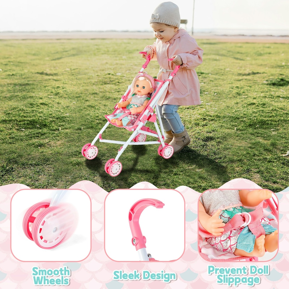 image 1 of Deluxe Mermaid-Themed Baby Doll Playset with Stroller, Crib, Play Mat & Feeding Accessories – Role Play Toy for Girls 3+