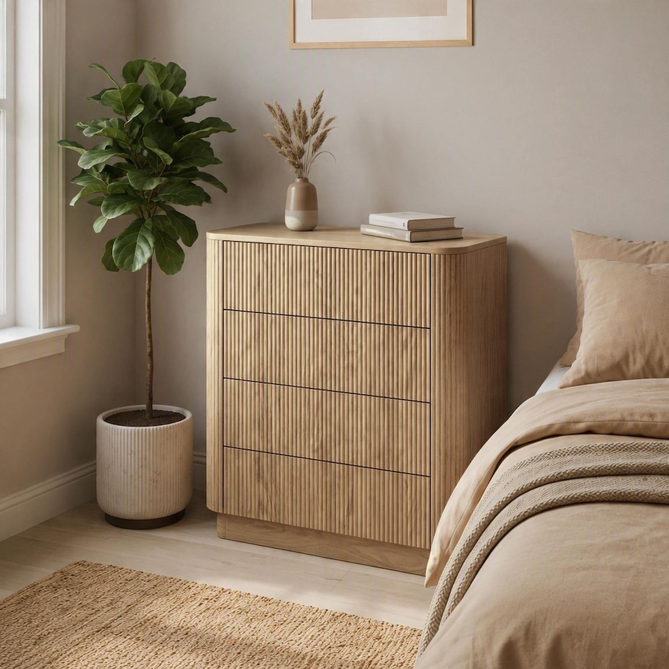 image 1 of Winthorpe Chest Of 4 Drawer Oak Bedroom Storage Organiser Cabinet
