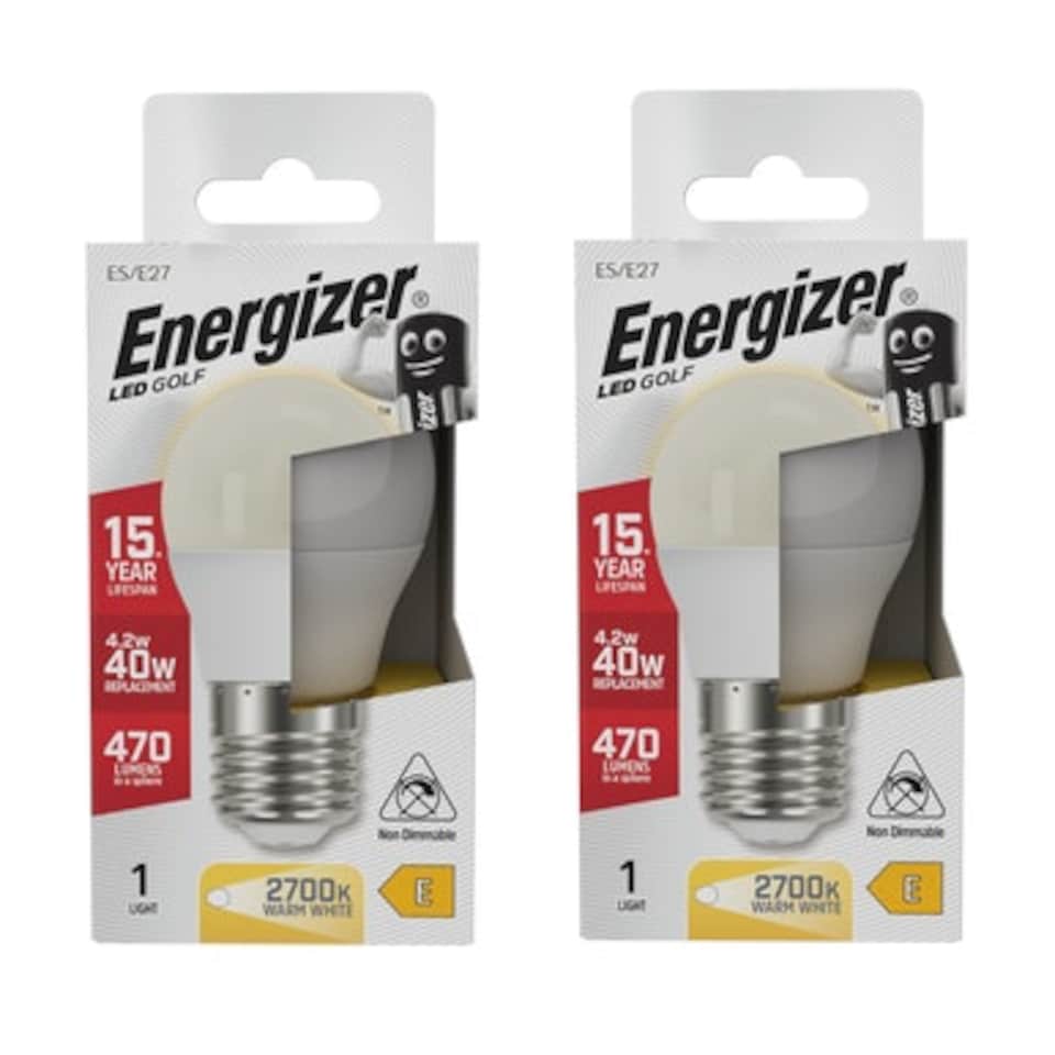 image 1 of Energizer LED Golf Ball E27 470lm 4.2W 2700K (Warm White) Light Bulb - Pack of 2
