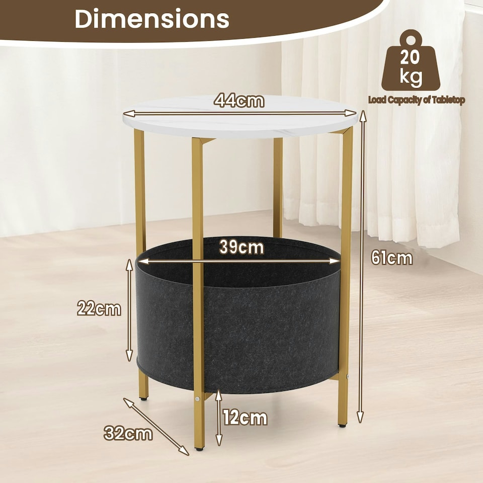 image 1 of COSTWAY Round End Table Small Space 2-Tier Side Table White
