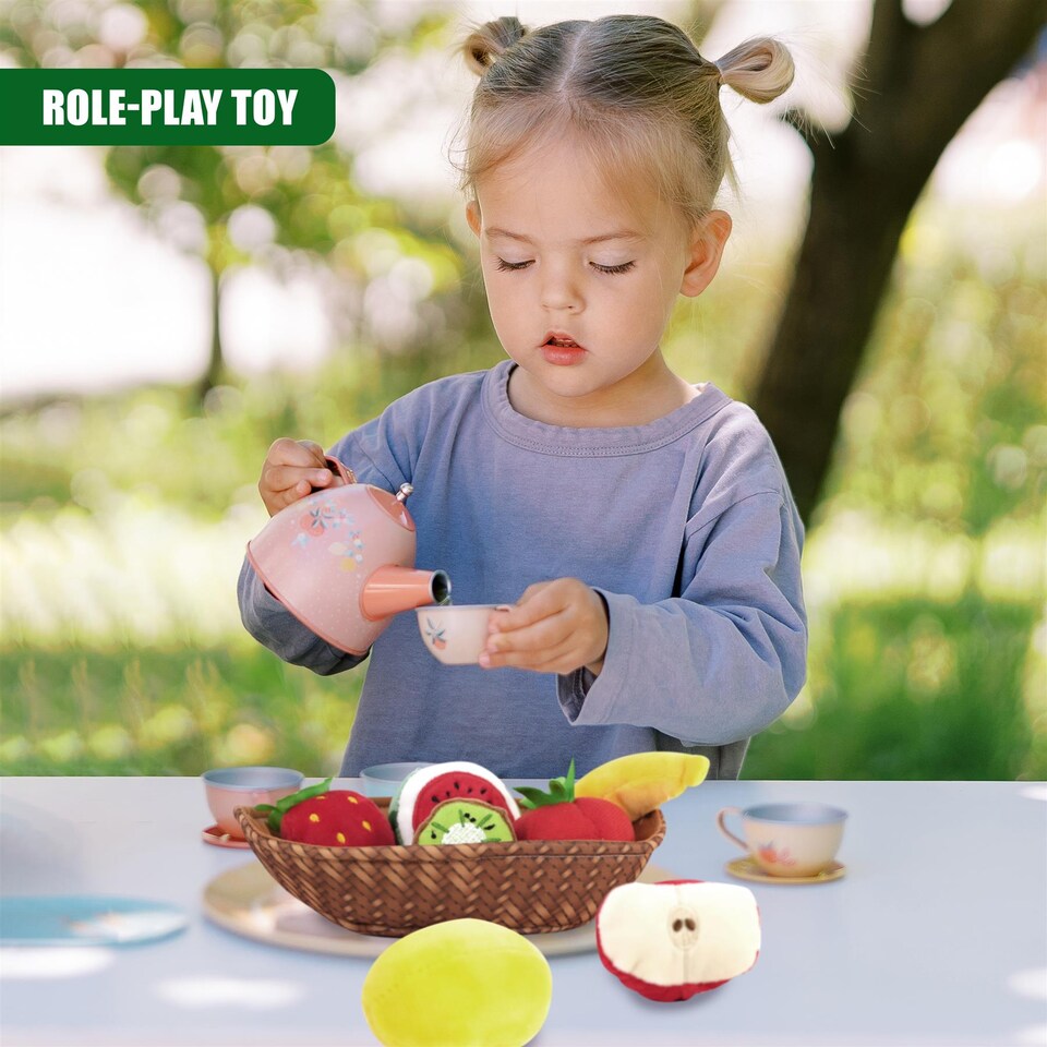 image 1 of The Magic Toy Shop Fabric Fruit Basket Toy Set Role Play Educational Toys for Toddlers