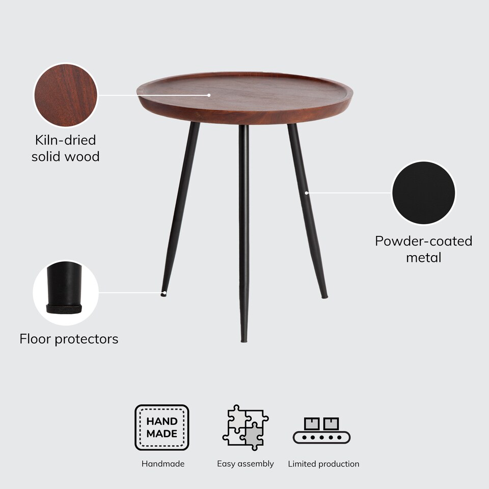 image 1 of Chervey Round Solid Mango Wood Side Table with Tri-Pin Legs Large