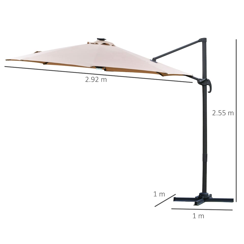 image 1 of Outsunny 3(m) LED Cantilever Parasol Outdoor with Base Lights Brown