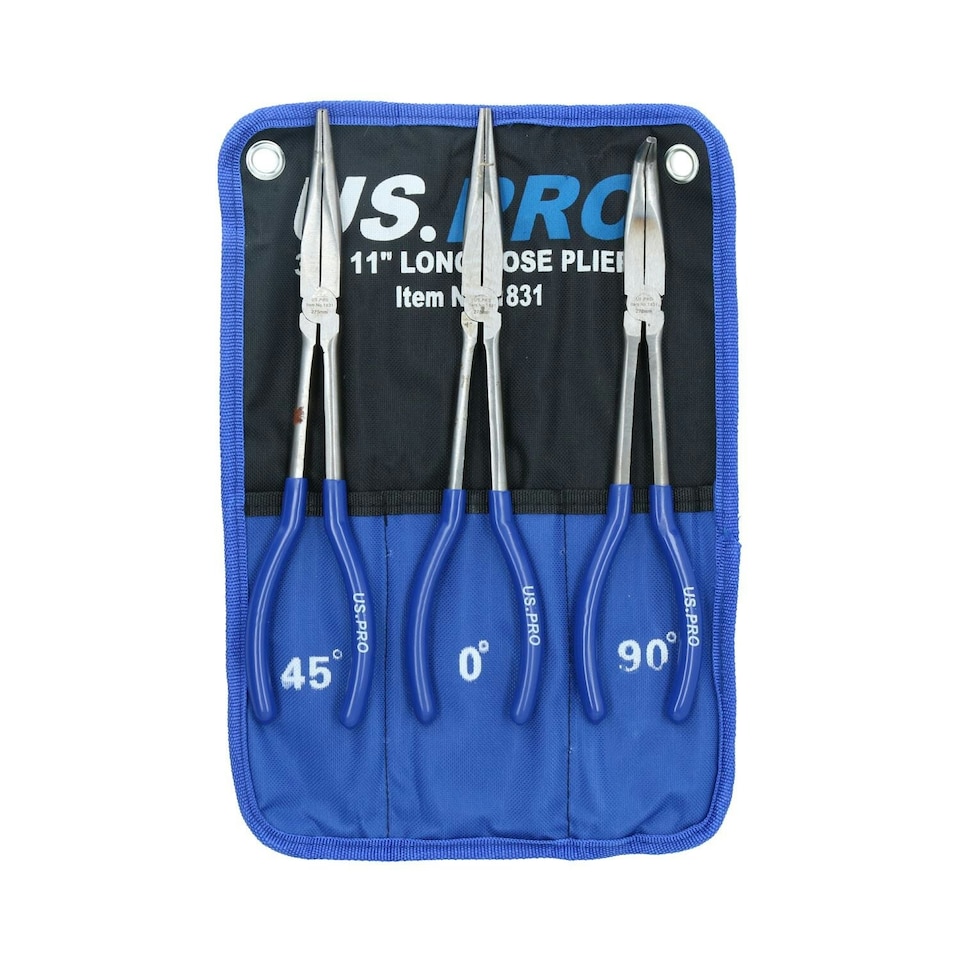 image 1 of Long Nose Pliers Set Long 11" / 275mm 5pc Straight Bent Angled Round Tipped