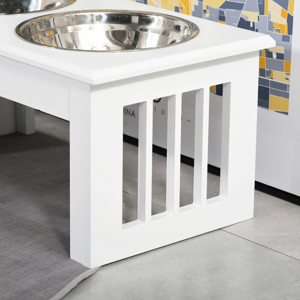 image 1 of PawHut Raised Dog Bowls Pet Feeder Raised Elevated Stainless Steel Food White