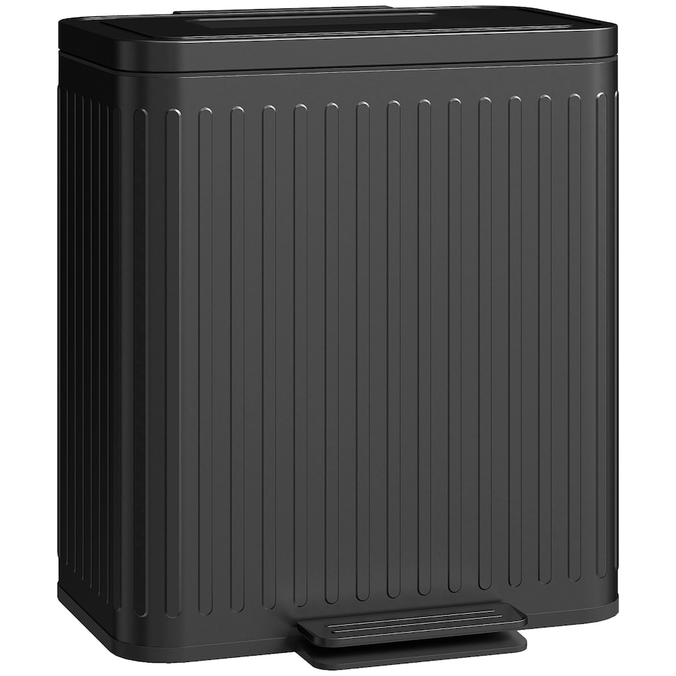 image 1 of HOMCOM 2 x 20L Double Rubbish Bin, Pedal Bin with Soft-Close Lid, Black Black | 40L