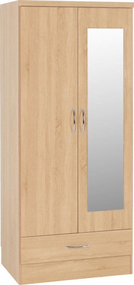 image 1 of Nevada 2 Door 1 Drawer Mirrored Wardrobe | Brown | Sonoma Oak
