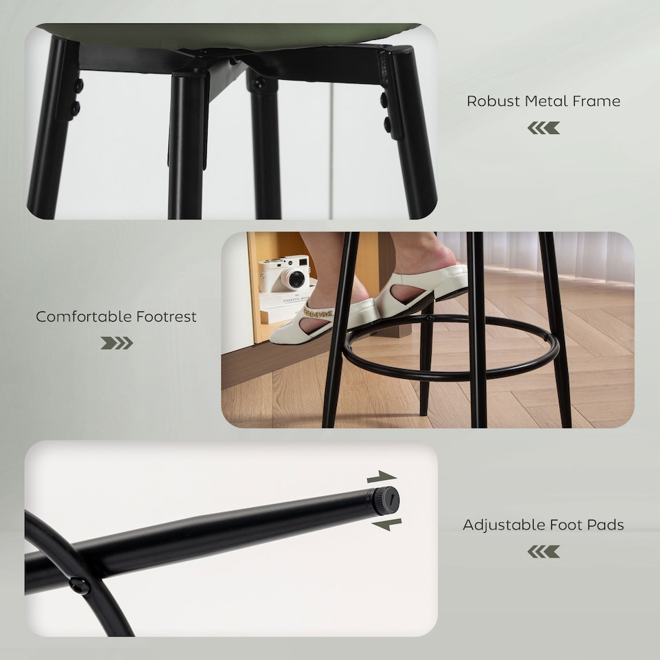 image 1 of HOMCOM 360 Degree Swivel Bar Stools Set of 2, Kitchen Counter Stools with Footrest, Faux Leather with Stitching, Modern Barstools for Breakfast Island, 69 cm Tall, Green | Green | Green