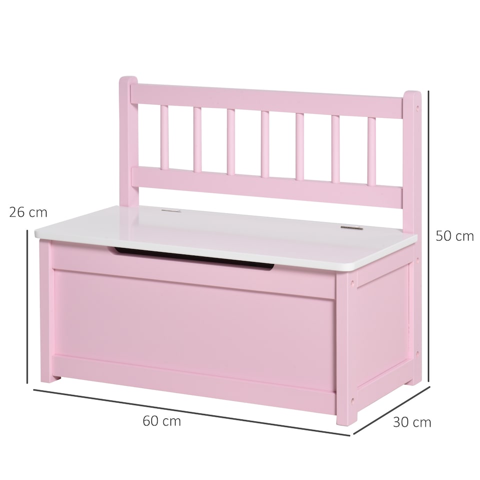 image 1 of HOMCOM 2 In 1 Wooden Toy Box, Seat Bench Storage Chest w Pneumatic Rod | Pink