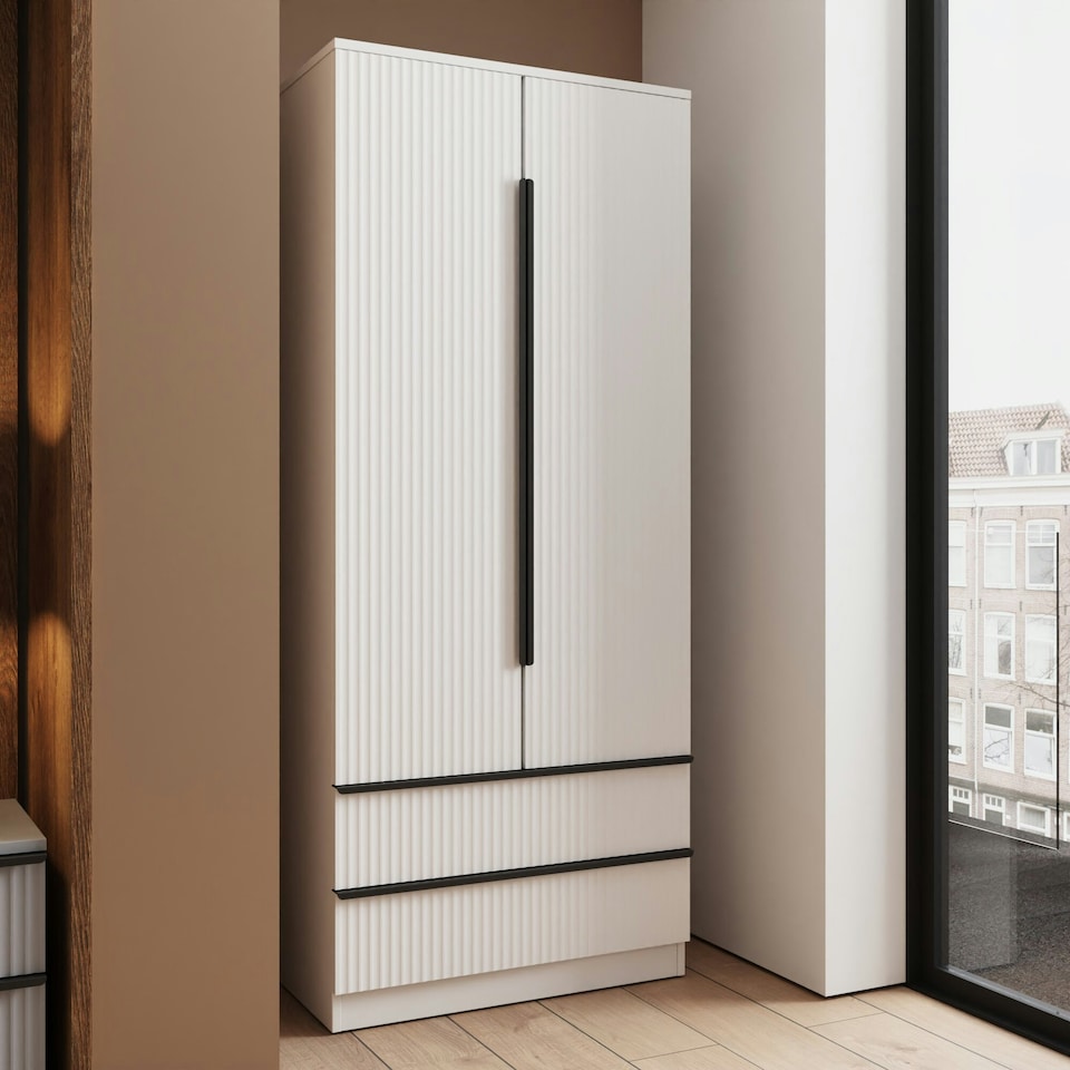 image 1 of FWStyle Lania Ripple Ridged 2 Door 2 Drawer Combination Wardrobe Matt White White