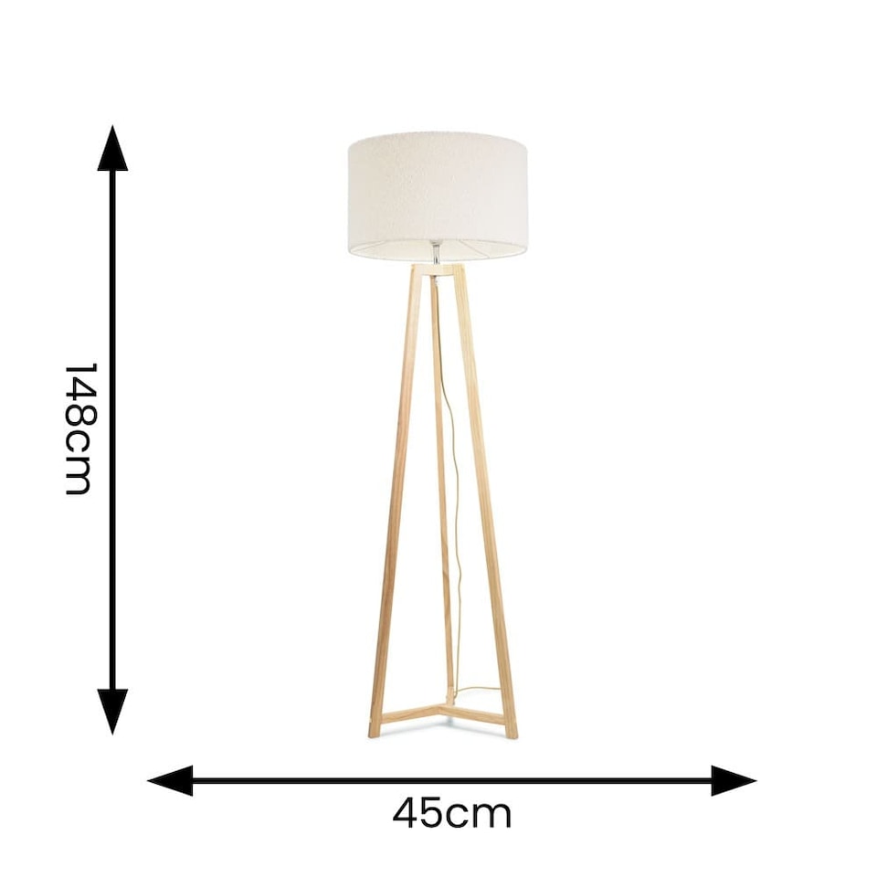 image 1 of ValueLights Lottie Natural Wood Tripod Floor Lamp Cream Boucle Shade