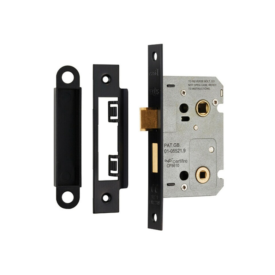 image 1 of Locking Bathroom Door Sashlock Latch Square Forend 64mm Matt Black