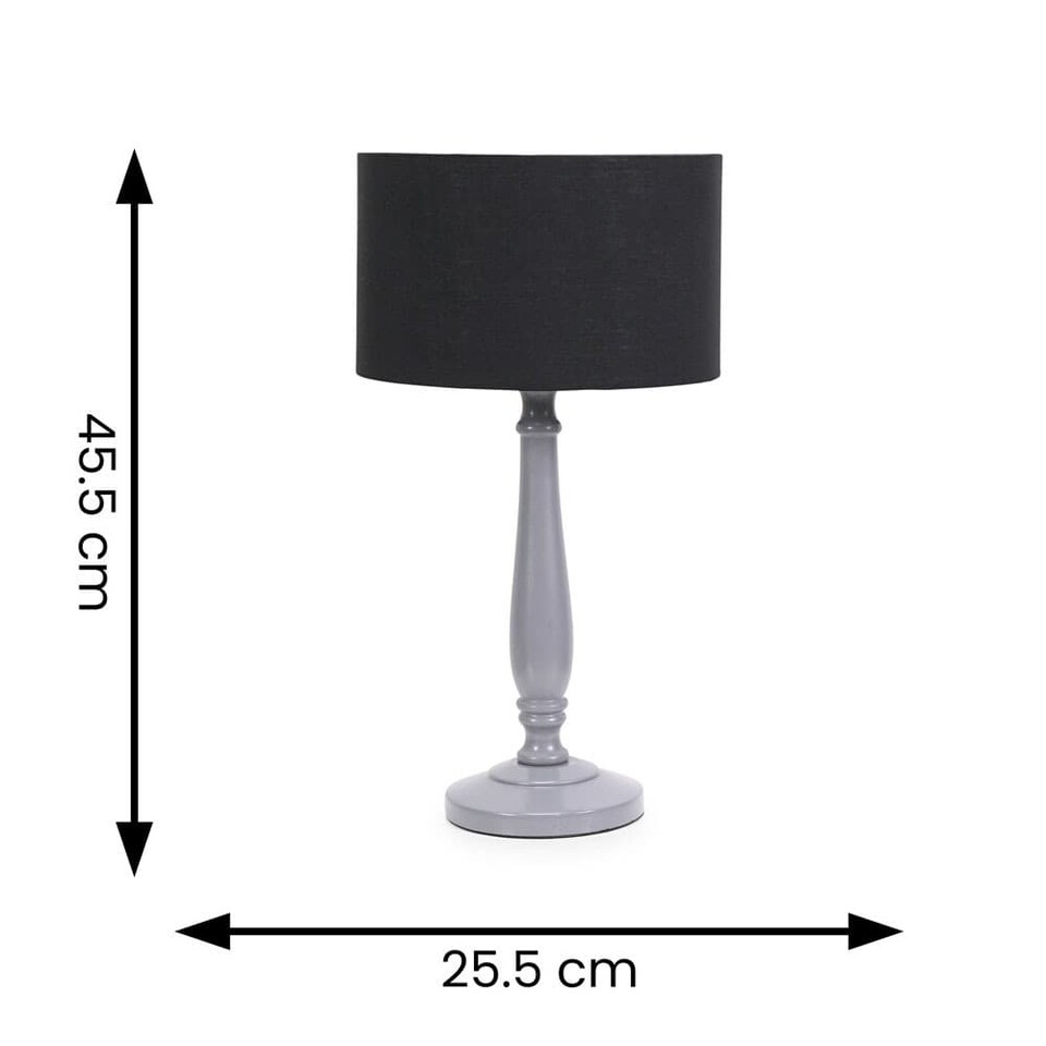 image 1 of ValueLights Victoria Grey Wood Table Lamp Black Shade | Grey | Black