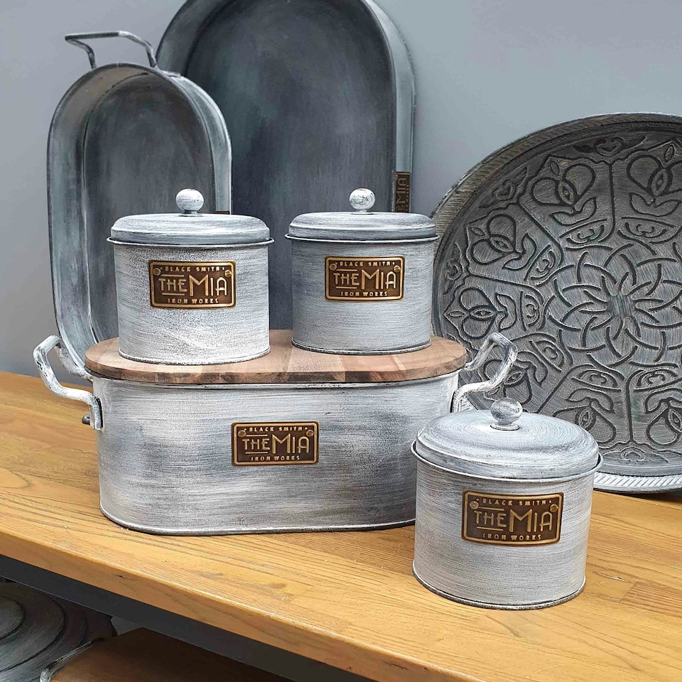 image 1 of Stone Collection Coffee, Tea, And Sugar Canister Set - 17 cm (H) x 13 cm (Dia)