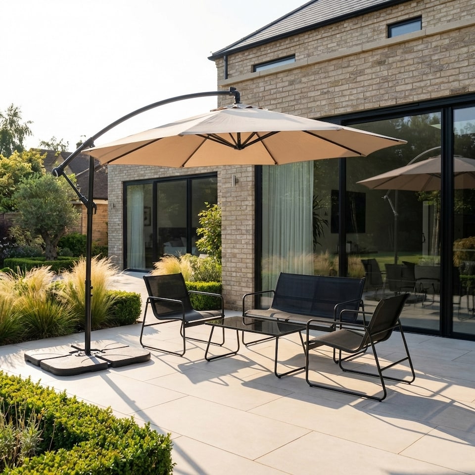 image 1 of Jack Stonehouse 3m Banana Cantilever Hanging Parasol for Garden Patio - Beige