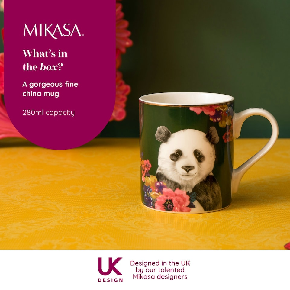 image 1 of Mikasa Wild at Heart Panda Print Porcelain Mug, 280ml | Green