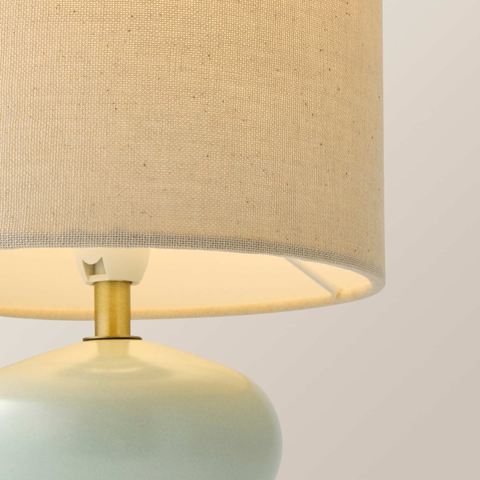 image 1 of ValueLights Kendal Natural Linen Shade Blue Glazed Ceramic Table Lamp and Bulb
