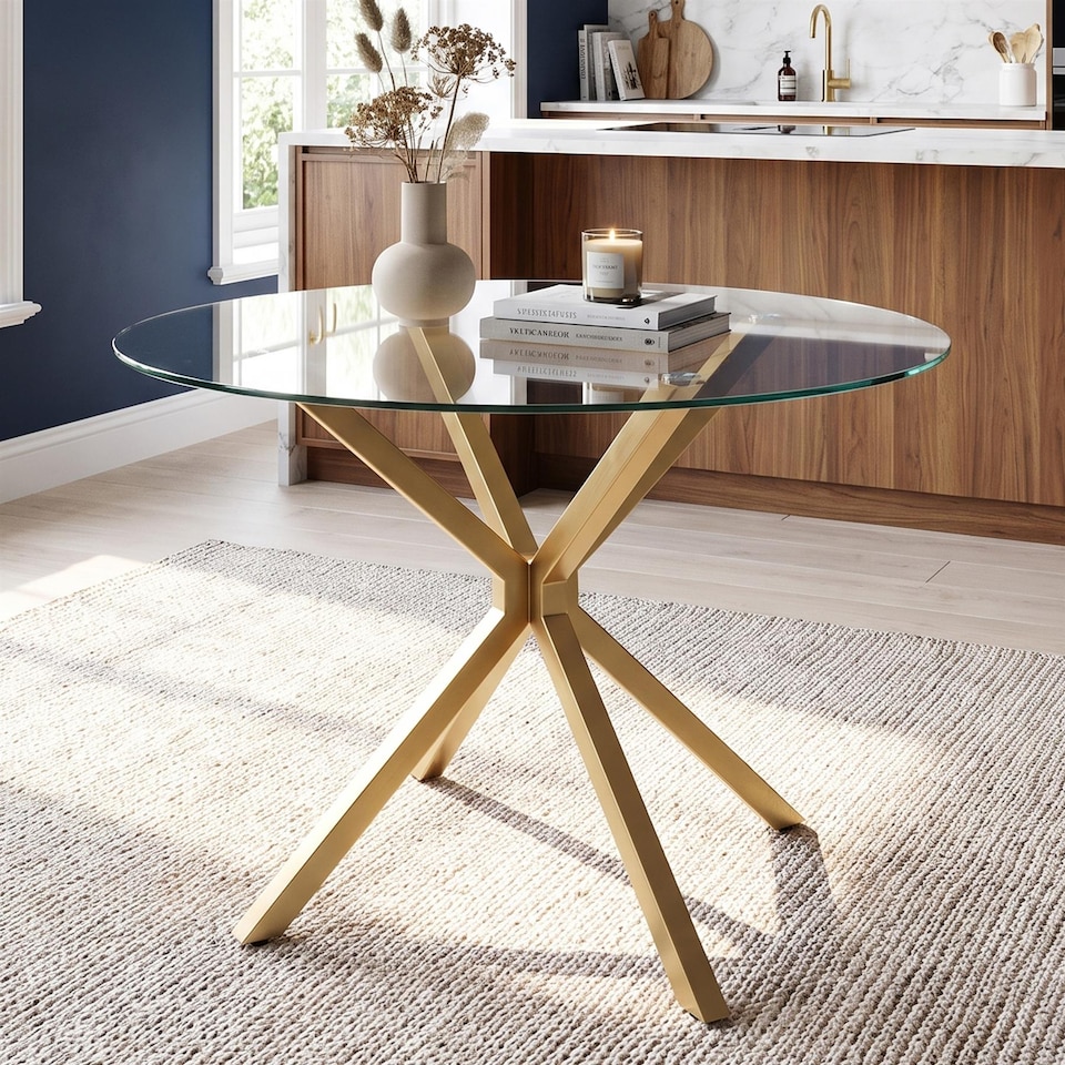 image 1 of Dining Table Clear Glass Kitchen Place for 4 Seats, Dining Table Only (Clear H 75 x L 100 x W 100 cm) | Clear