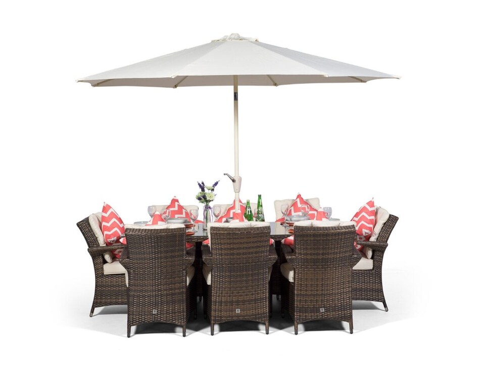 image 1 of Arizona Rectangular 8 Seater Rattan Patio Dining Set | Brown | Brown
