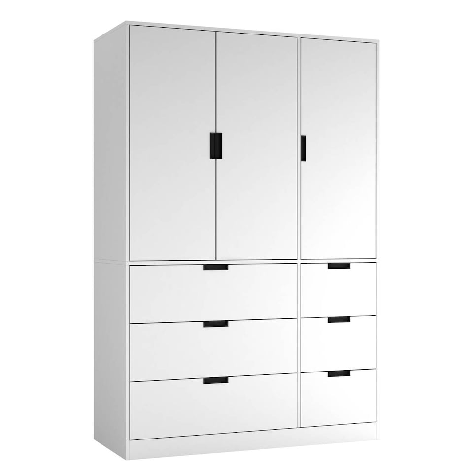 image 1 of RIGA 3 Door 6 Drawer Wardrobe | White | White & White | 10 x 44.5 x 79 | 1